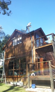 Jai Spraying Roof using harness safety system