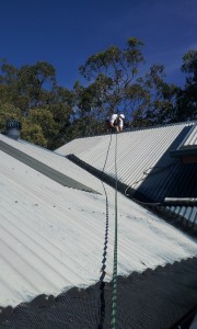 Jai Spraying Roof using harness safety system